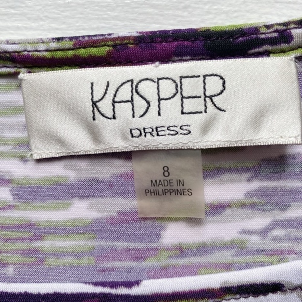 Kasper Purple, Green, Gray, and White Abstract Print ALTERED Midi Dress - Picture 7 of 15